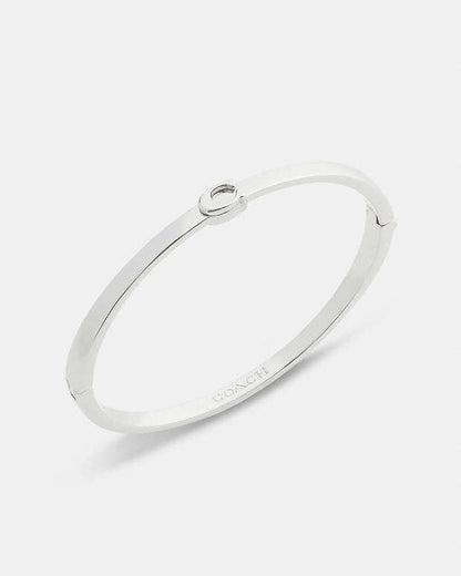 Thin Signature Hinged Bangle Silver Silver