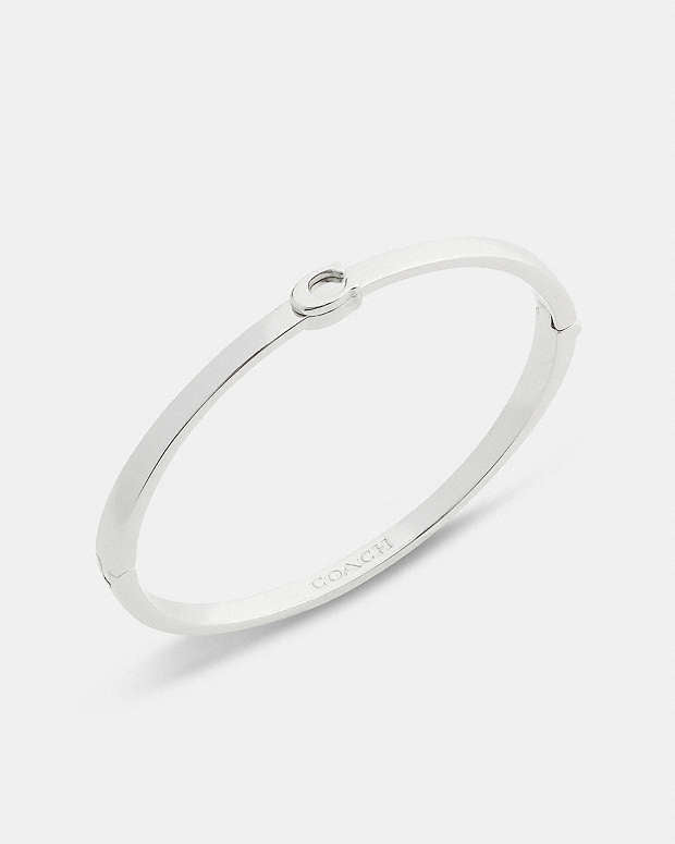Thin Signature Hinged Bangle Silver Silver