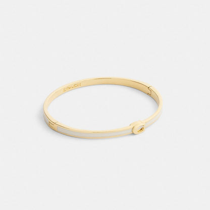 Coach Thin Enamel Signature Hinged Bangle Gold Chalk