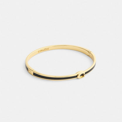 Coach Thin Enamel Signature Hinged Bangle Gold Black