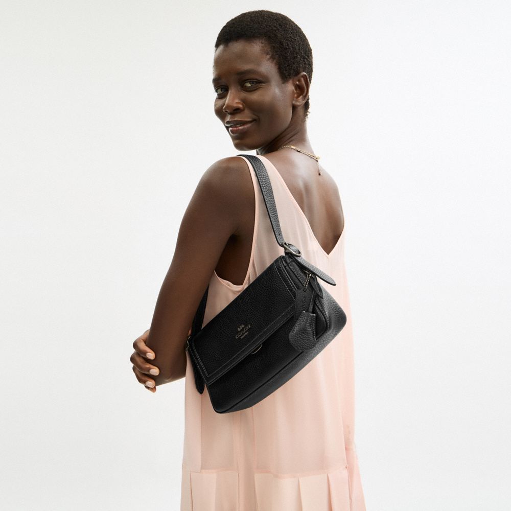 Coach Etta Small Flap Shoulder Bag Gunmetal Black