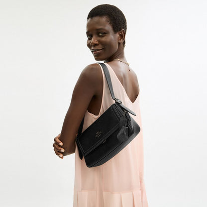 Coach Etta Small Flap Shoulder Bag Gunmetal Black