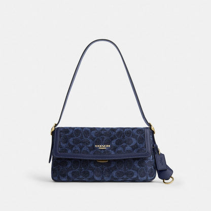 Coach Etta Small Flap Shoulder Bag In Signature Chenille Gold/Navy