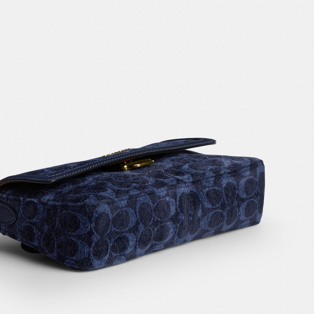 Coach Etta Small Flap Shoulder Bag In Signature Chenille Gold/Navy