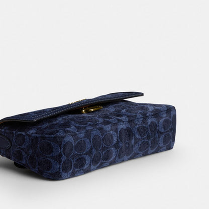 Coach Etta Small Flap Shoulder Bag In Signature Chenille Gold/Navy