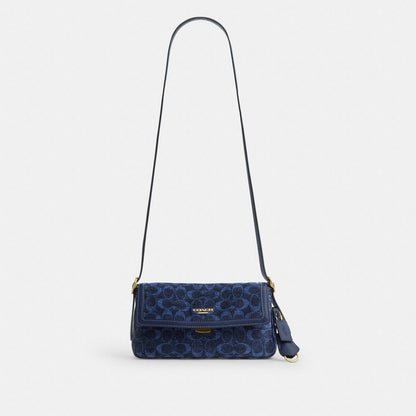 Coach Etta Small Flap Shoulder Bag In Signature Chenille Gold/Navy