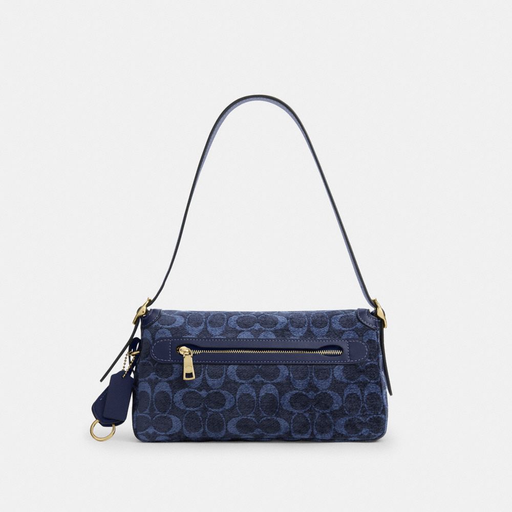 Coach Etta Small Flap Shoulder Bag In Signature Chenille Gold/Navy