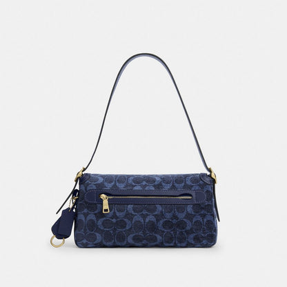 Coach Etta Small Flap Shoulder Bag In Signature Chenille Gold/Navy