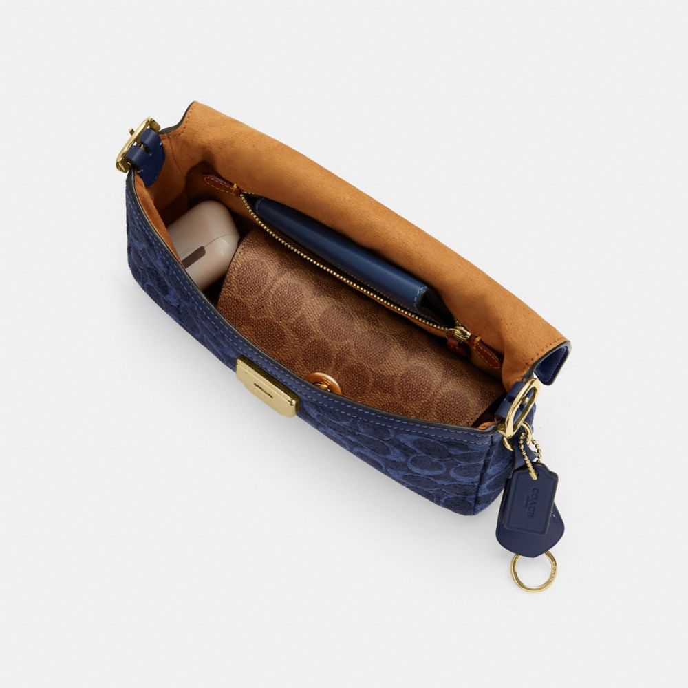 Coach Etta Small Flap Shoulder Bag In Signature Chenille Gold/Navy