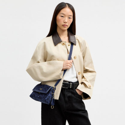 Coach Etta Small Flap Shoulder Bag In Signature Chenille Gold/Navy