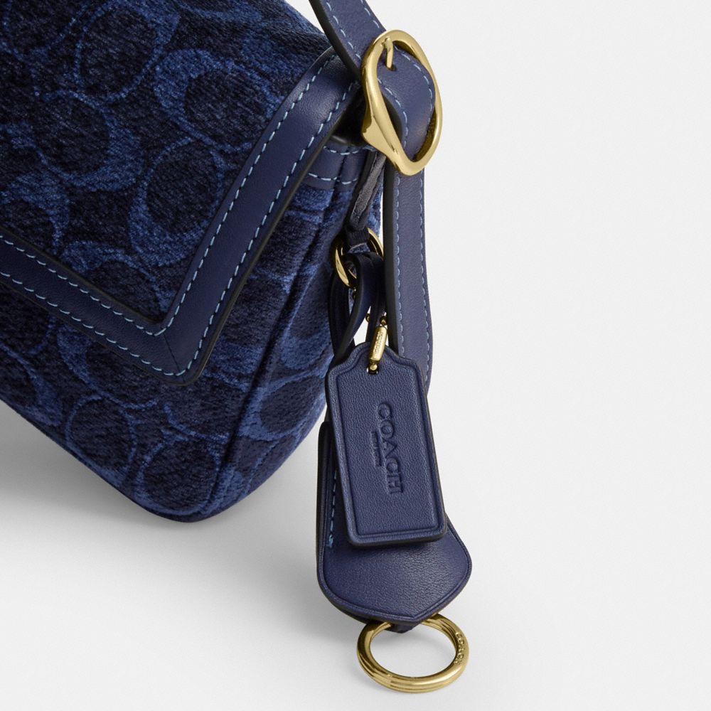 Coach Etta Small Flap Shoulder Bag In Signature Chenille Gold/Navy