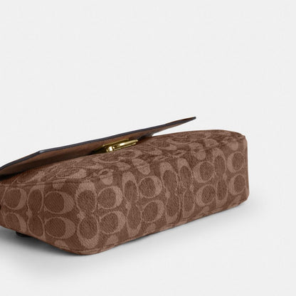 Coach Etta Small Flap Shoulder Bag In Signature Chenille Gold Light Khaki Vintage Brown