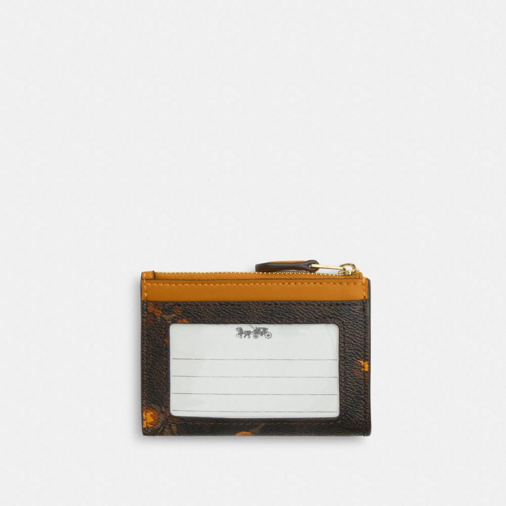 Coach Mini Skinny Id Case In Signature Canvas With Floral Print Im Walnut Yellow
