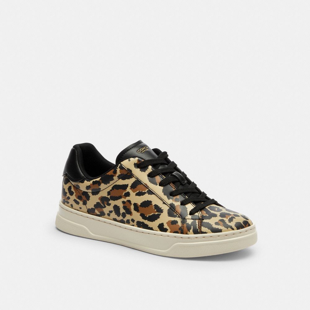 Women's Coach High Line Sneaker With Leopard Print Black Leopard
