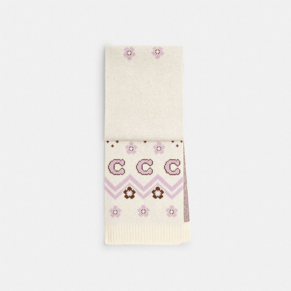 Coach Fair Isle Print Knit Muffler Chalk Multi