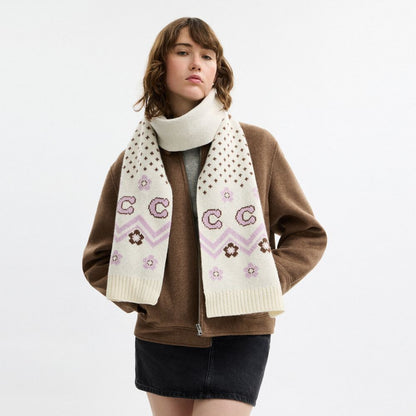 Coach Fair Isle Print Knit Muffler Chalk Multi