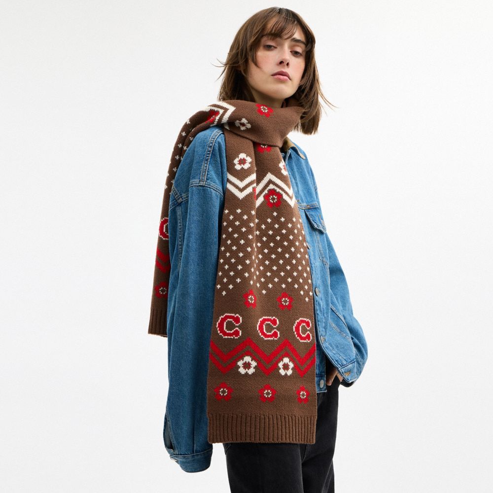 Coach Fair Isle Print Knit Muffler Sable Multi