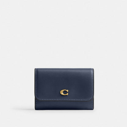 Coach Essential Flap Card Case Brass Navy