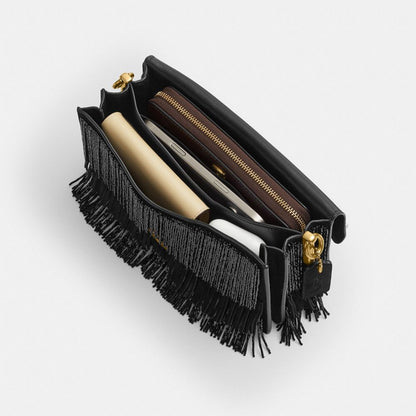 Coach Tabby Shoulder Bag 26 With Crystal Beaded Fringe Brass Black