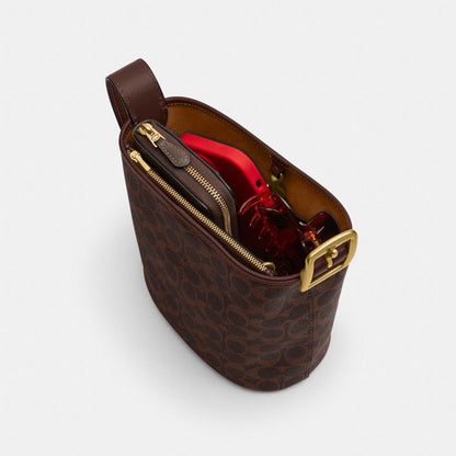 Coach Bleecker Bucket Bag 21 In Signature Canvas Brass Maple