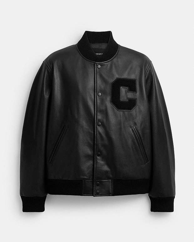 Leather Varsity Jacket Black Black