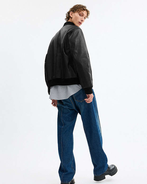 Leather Varsity Jacket Black Black