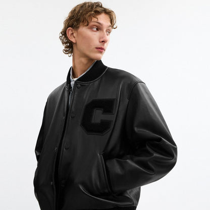 Coach Leather Varsity Jacket Black Black