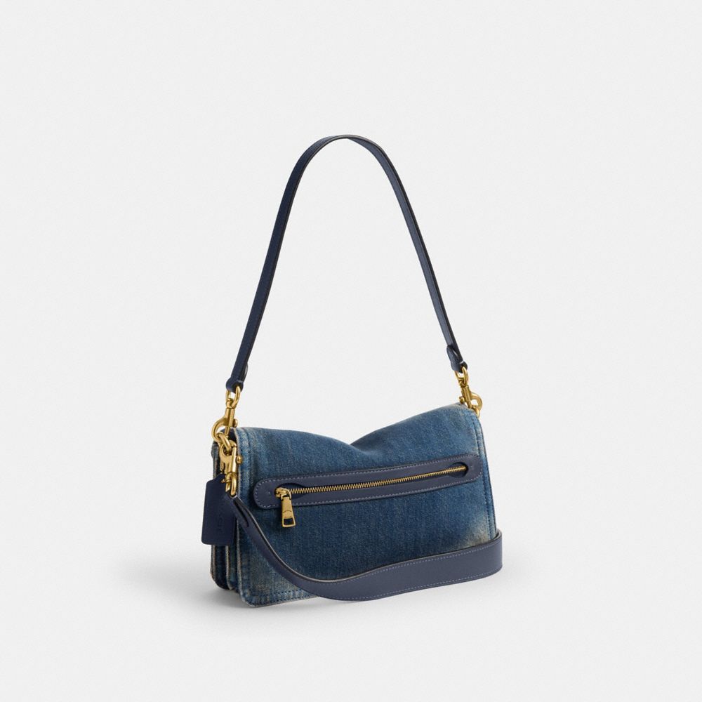 Coach Tabby Shoulder Bag 26 In Regenerative Cotton Denim Brass Dark Indigo