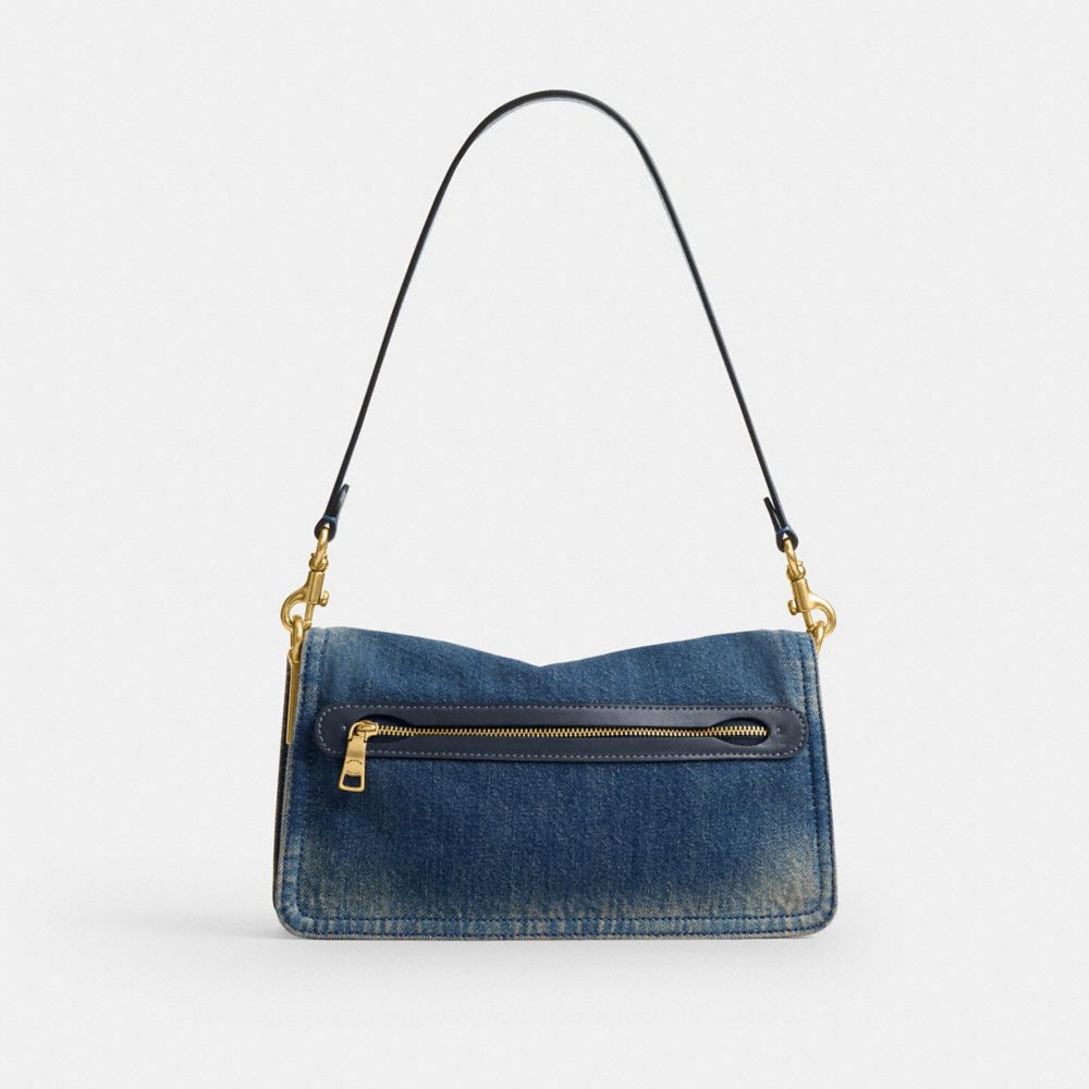 Coach Tabby Shoulder Bag 26 In Regenerative Cotton Denim Brass Dark Indigo