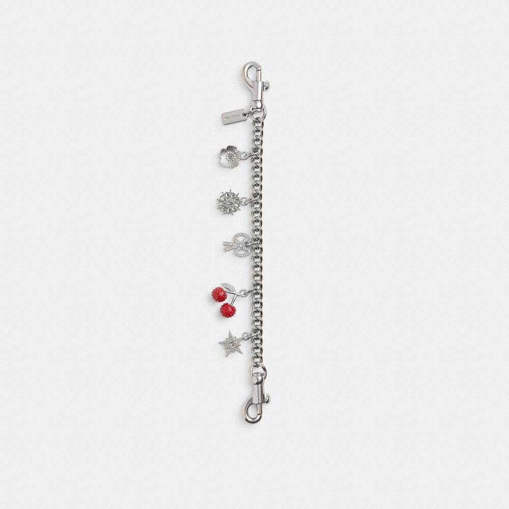 Coach Crystal Motif Chain Bag Charm Silver Multi