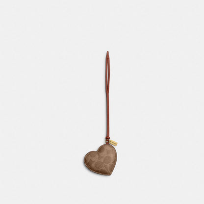 Coach Heart Puffy Bag Charm In Signature Canvas Brass Tan Caramel