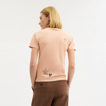 Coach Carroty Shrunken T Shirt In Organic Cotton Light Orange