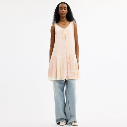 Coach Pleated Bow Dress Pink