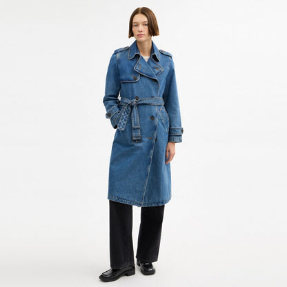 Coach Denim Long Trench Coat Western Wash
