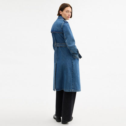 Coach Denim Long Trench Coat Western Wash