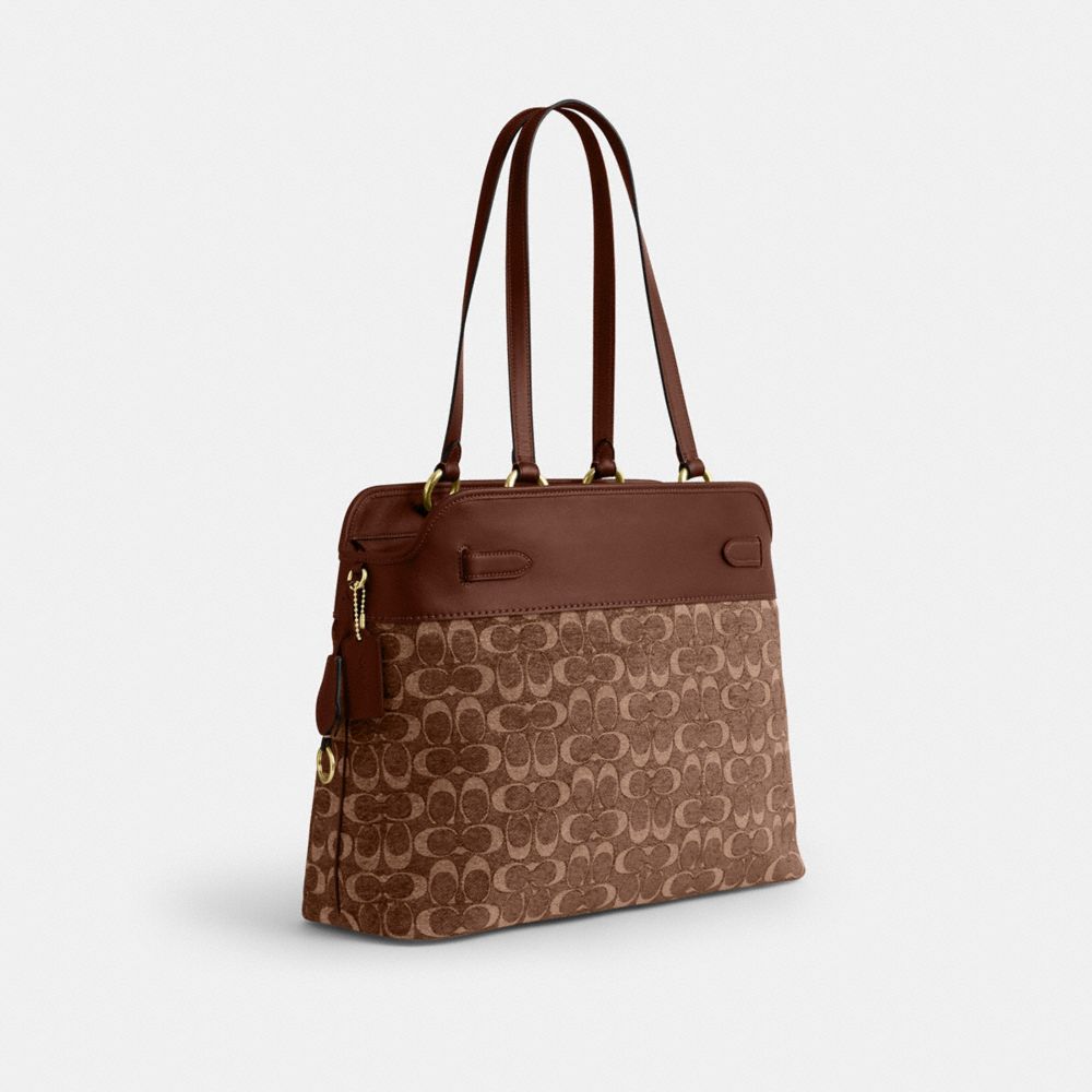 Coach Easton Tote Bag In Signature Chenille Gold Light Khaki Vintage Brown
