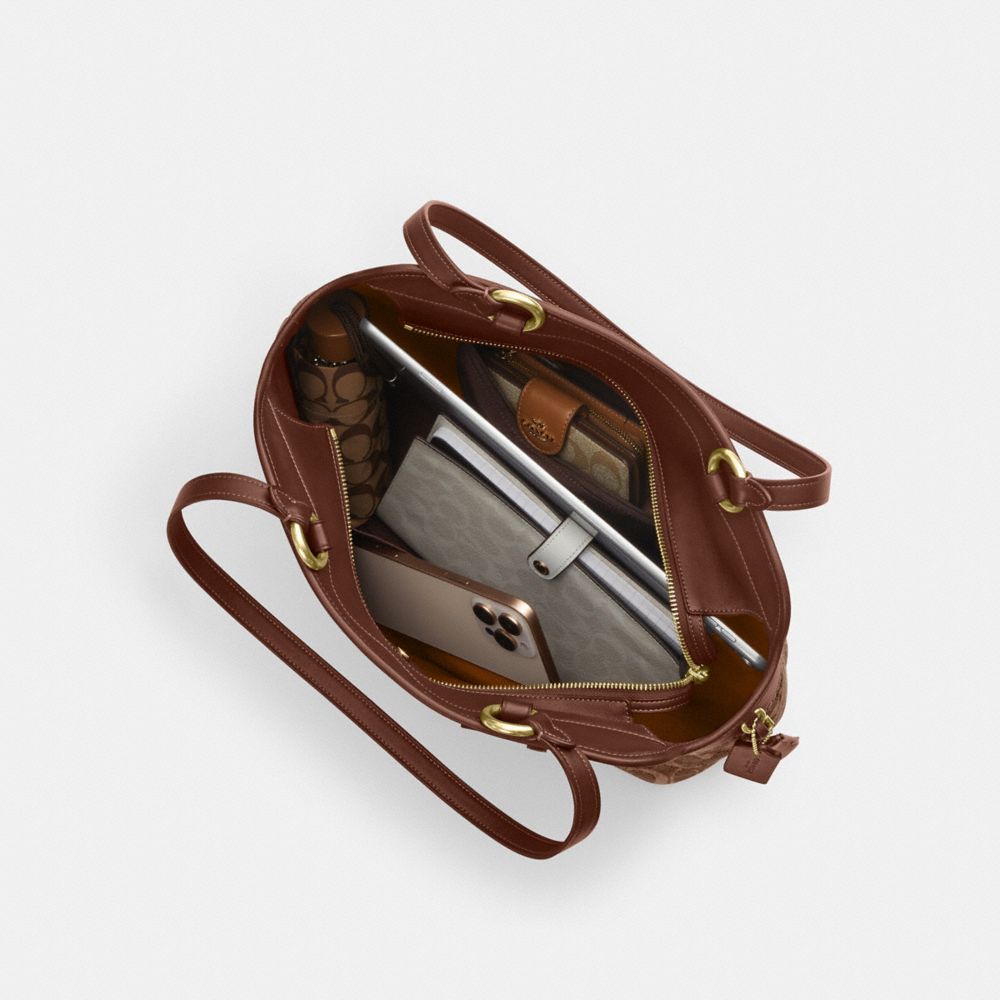 Coach Easton Tote Bag In Signature Chenille Gold Light Khaki Vintage Brown