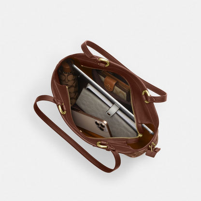 Coach Easton Tote Bag In Signature Chenille Gold Light Khaki Vintage Brown