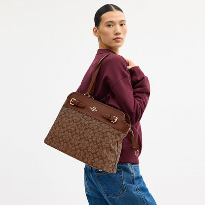 Coach Easton Tote Bag In Signature Chenille Gold Light Khaki Vintage Brown