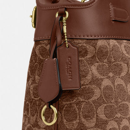 Coach Easton Tote Bag In Signature Chenille Gold Light Khaki Vintage Brown