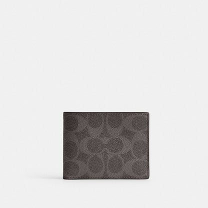 Coach Slim Billfold Wallet In Signature Canvas Grey Signature
