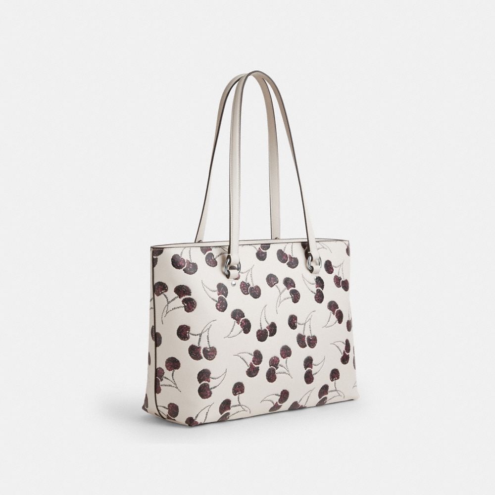 Coach Station Tote Bag With Cherry Print Silver Chalk Multi
