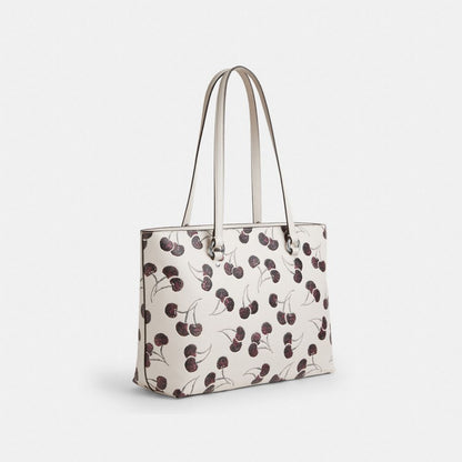Coach Station Tote Bag With Cherry Print Silver Chalk Multi