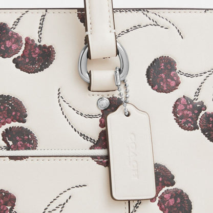 Coach Station Tote Bag With Cherry Print Silver Chalk Multi