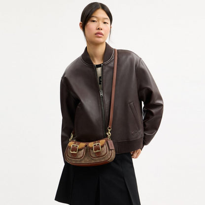 Coach Ashton Bag With Signature Canvas Gold Tan Vintage Brown