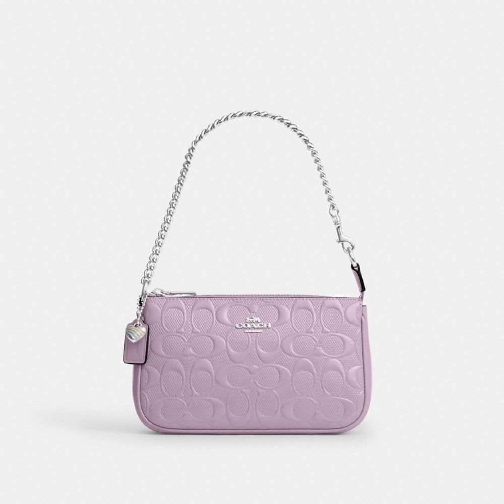 Coach Nolita 19 In Signature Leather With Heart Charm Silver Light Violet