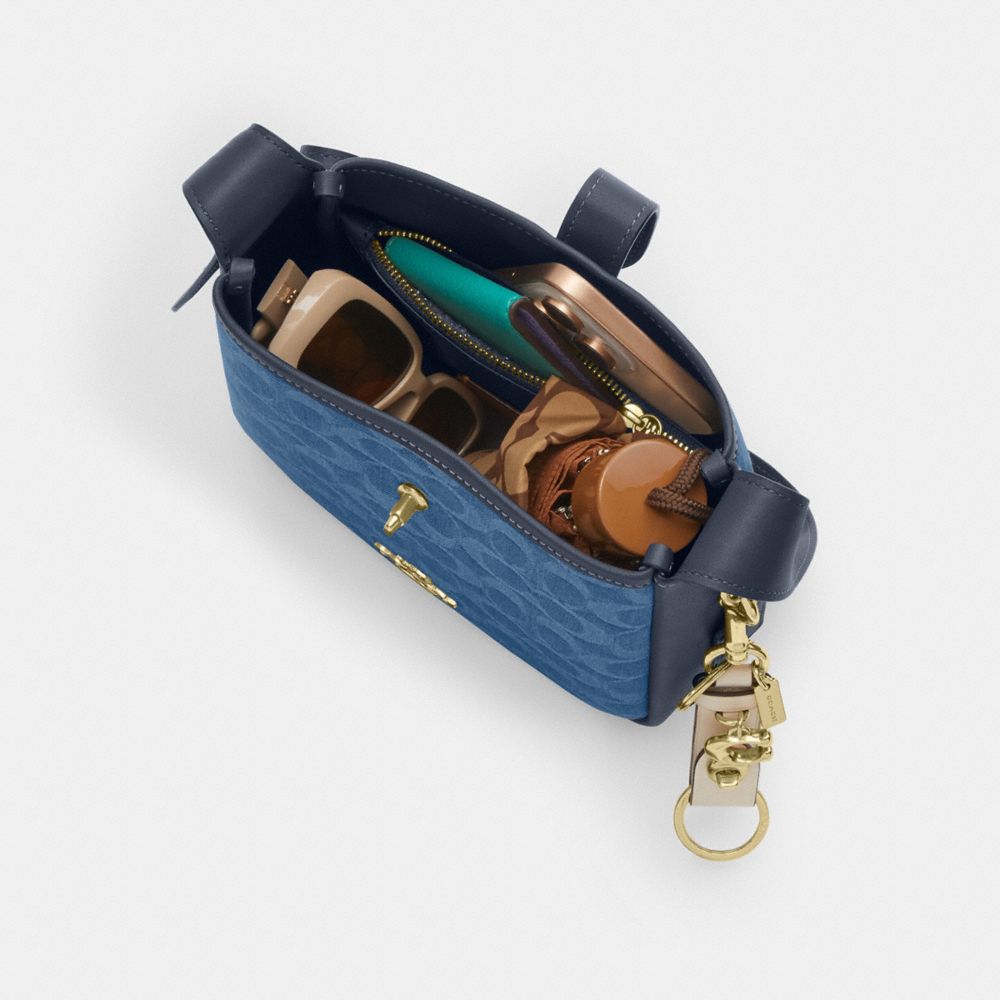 Coach Hadley Mini Crossbody Bag In Signature Denim Gold Indigo