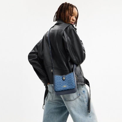 Coach Hadley Mini Crossbody Bag In Signature Denim Gold Indigo