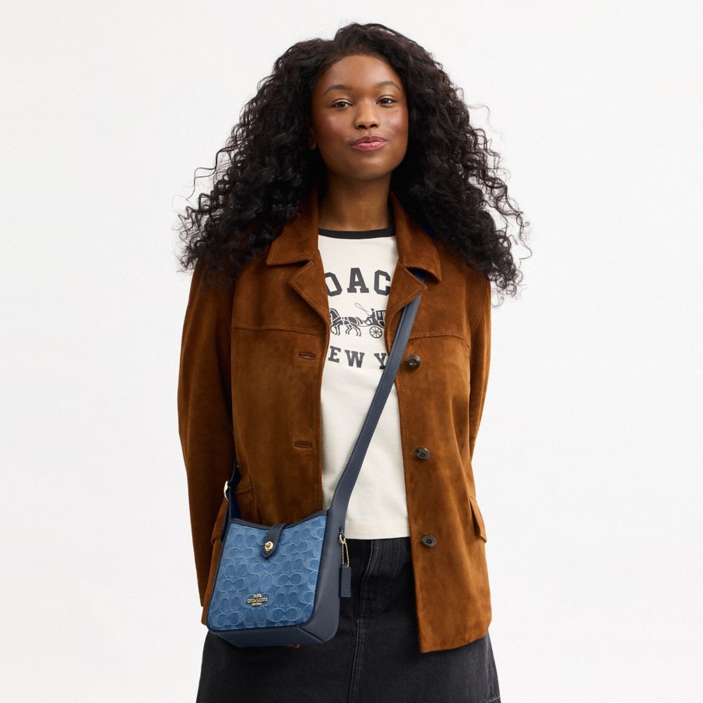 Coach Hadley Mini Crossbody Bag In Signature Denim Gold Indigo