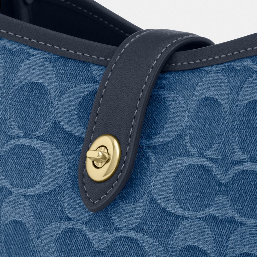 Coach Hadley Mini Crossbody Bag In Signature Denim Gold Indigo